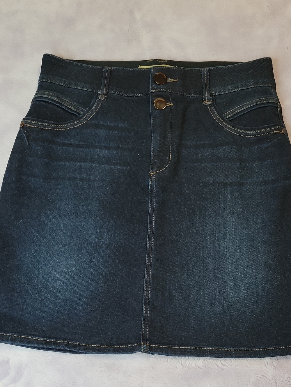 Democracy Dark Blue Denim Skirt with Double Button Waist